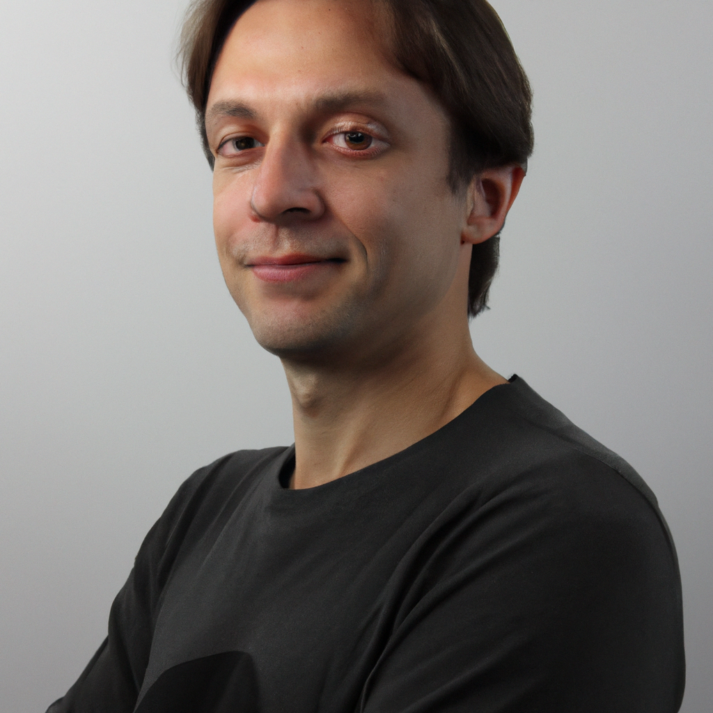 Portrait éditorial du directeur photo Alexandre au studio, lumière douce